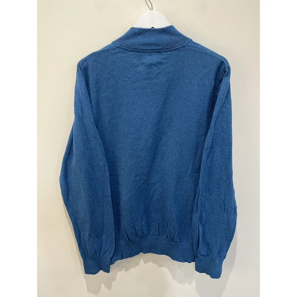 LL Bean Mens Sweater Sz L Cashmere Cotton Blue Pullover Casual 1/4 Zip ‎ Outdoor